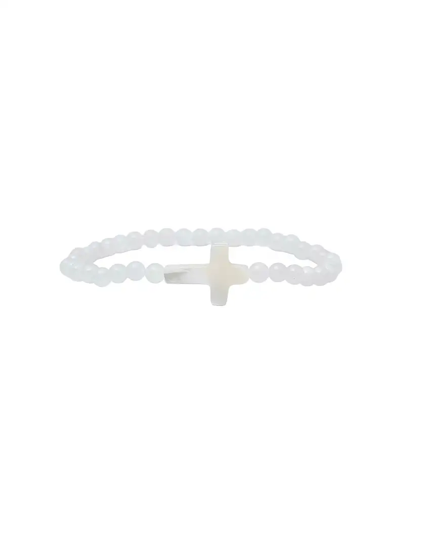 White Small Stone Cross Bracelet
