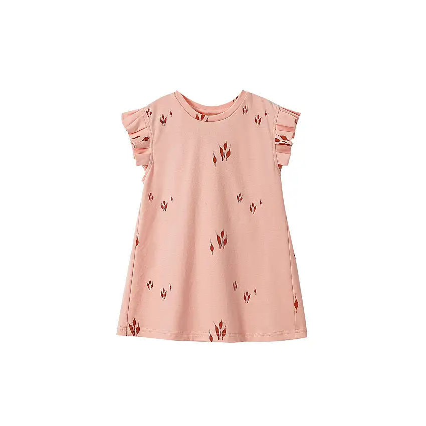 Girls Jersey Dress With Box Pleated Sleeve - Peach