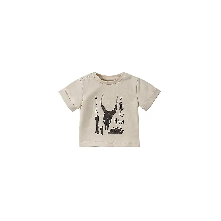Baby Boxy T-shirt Yee Haw Print - Sand