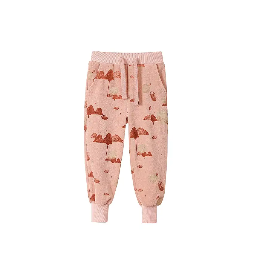 Kids Terry Joggers With Mountains Print - Peach