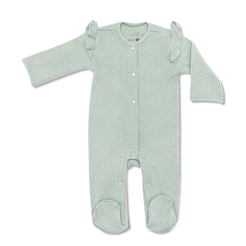 Waffle Ruffle Footie - Sage
