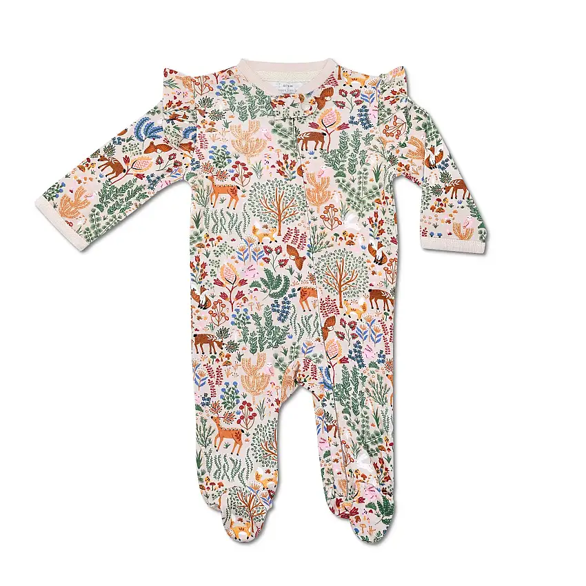Bamboo Zipper Footie With Ruffles - Boho Woodland