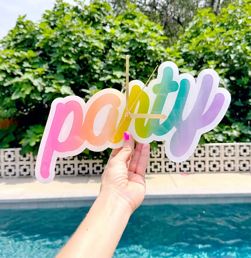 Rainbow Party Time Acrylic Clock