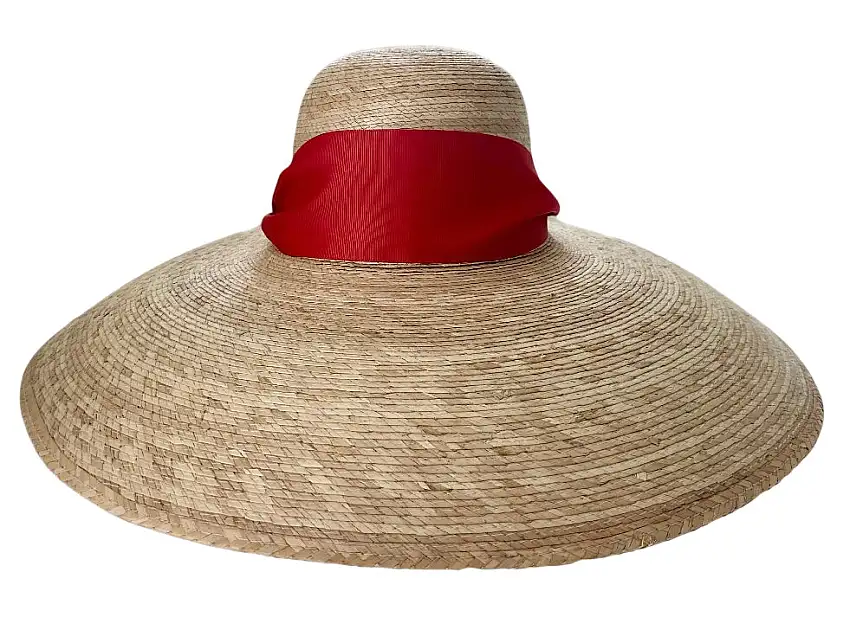 Daisy Sun Hat - Wide & Short Red Grosgrain Ribbon