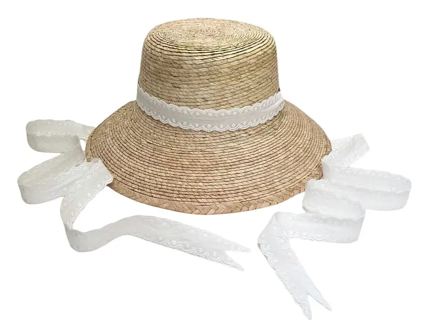 Palmetto Little Girl’s Hat - Vintage Swiss Dot Lace Ribbon