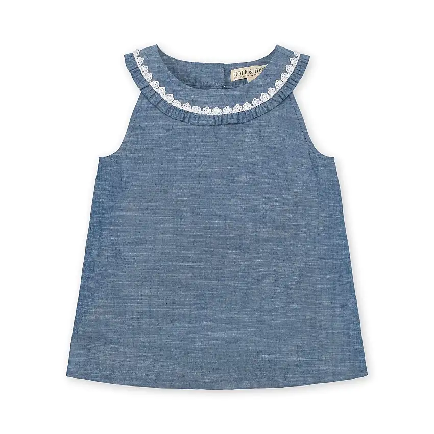 Organic Ruffle Collar Chambray Top