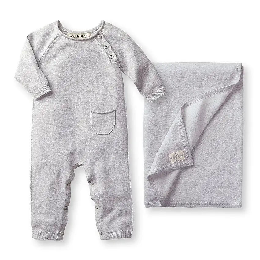 Raglan Knit Romper & Jacquard Blanket Gift Set