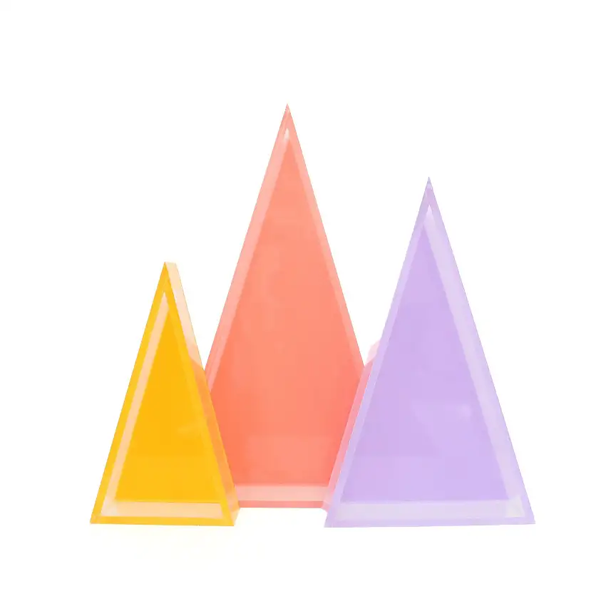 Lavender, Coral, And Yellow Set Acrylic Triangle Christmas Tree Decorations