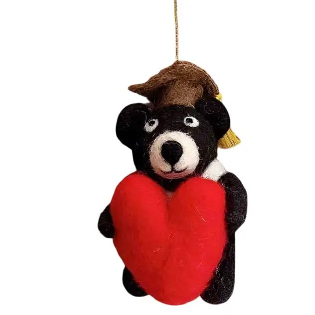 Felt Ornament - Graduation Black Bear Holding Heart