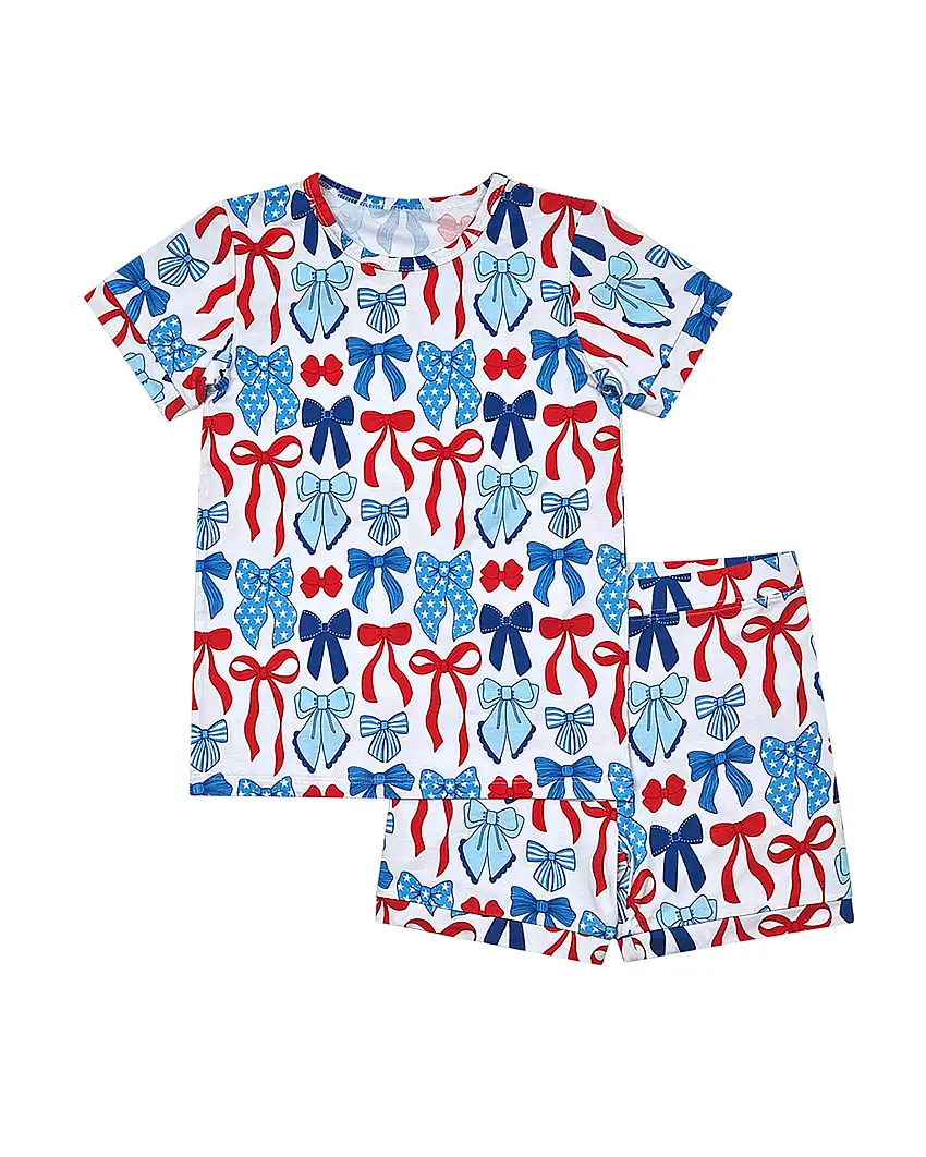 Bamboo Shorts Set | Red-white & Bows