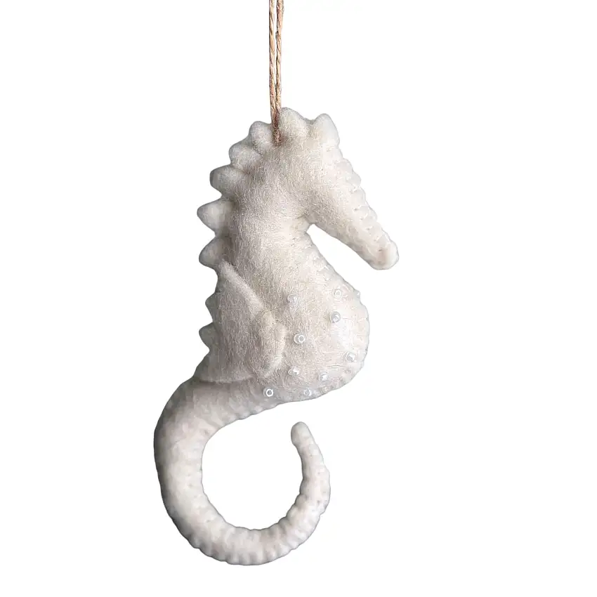 Felt Ornament - White Seahorse