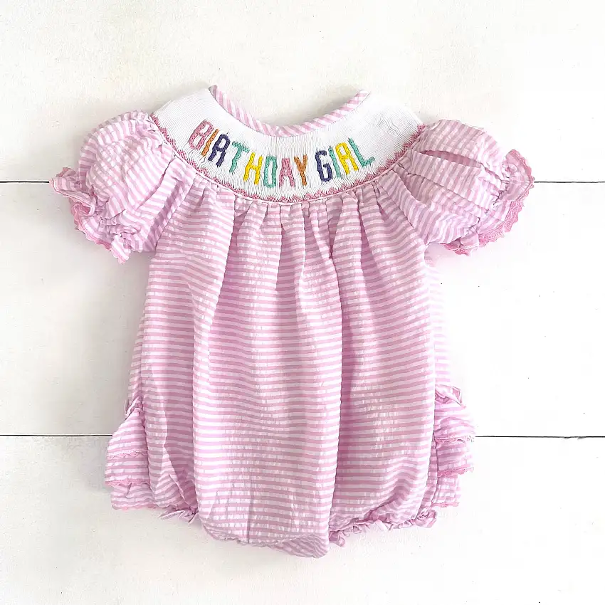 Smocked Birthday Girl Bubble