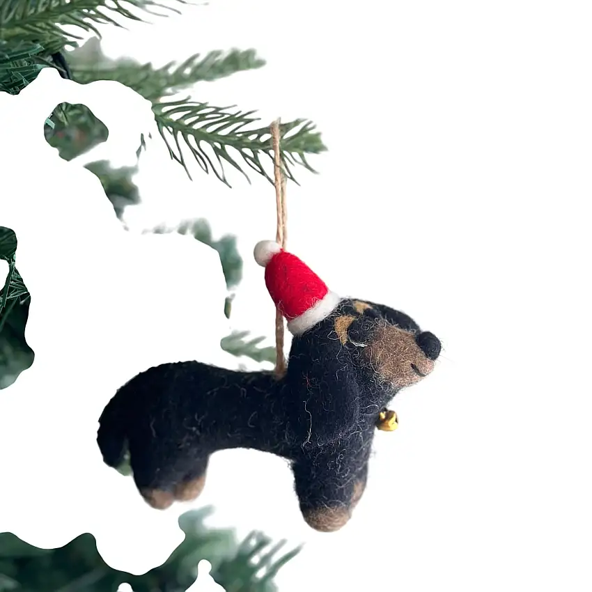 Felt Ornament - Dachshund Dog With Christmas Hat