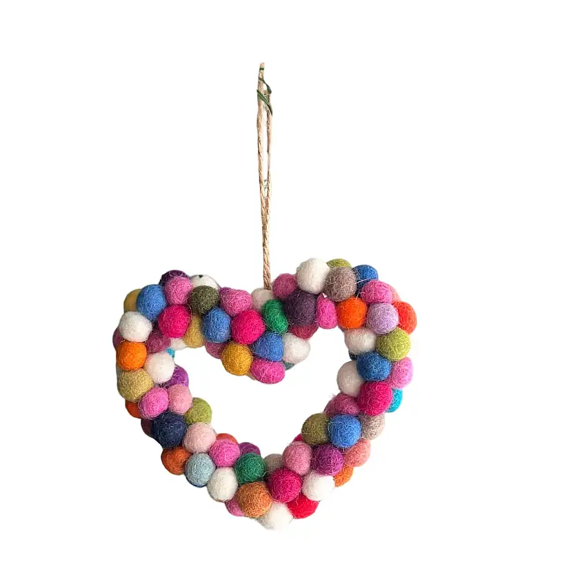 Felt Ornament - Mini Pompom Heart Wreath