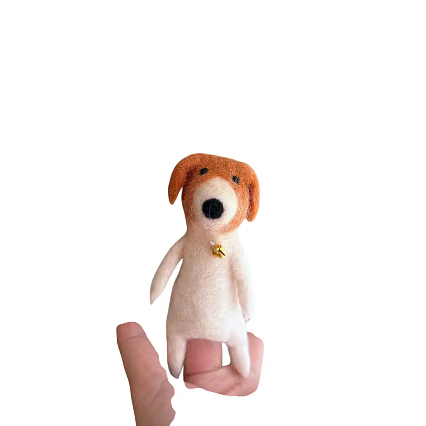 Dog With Bell Collar Finger Puppet