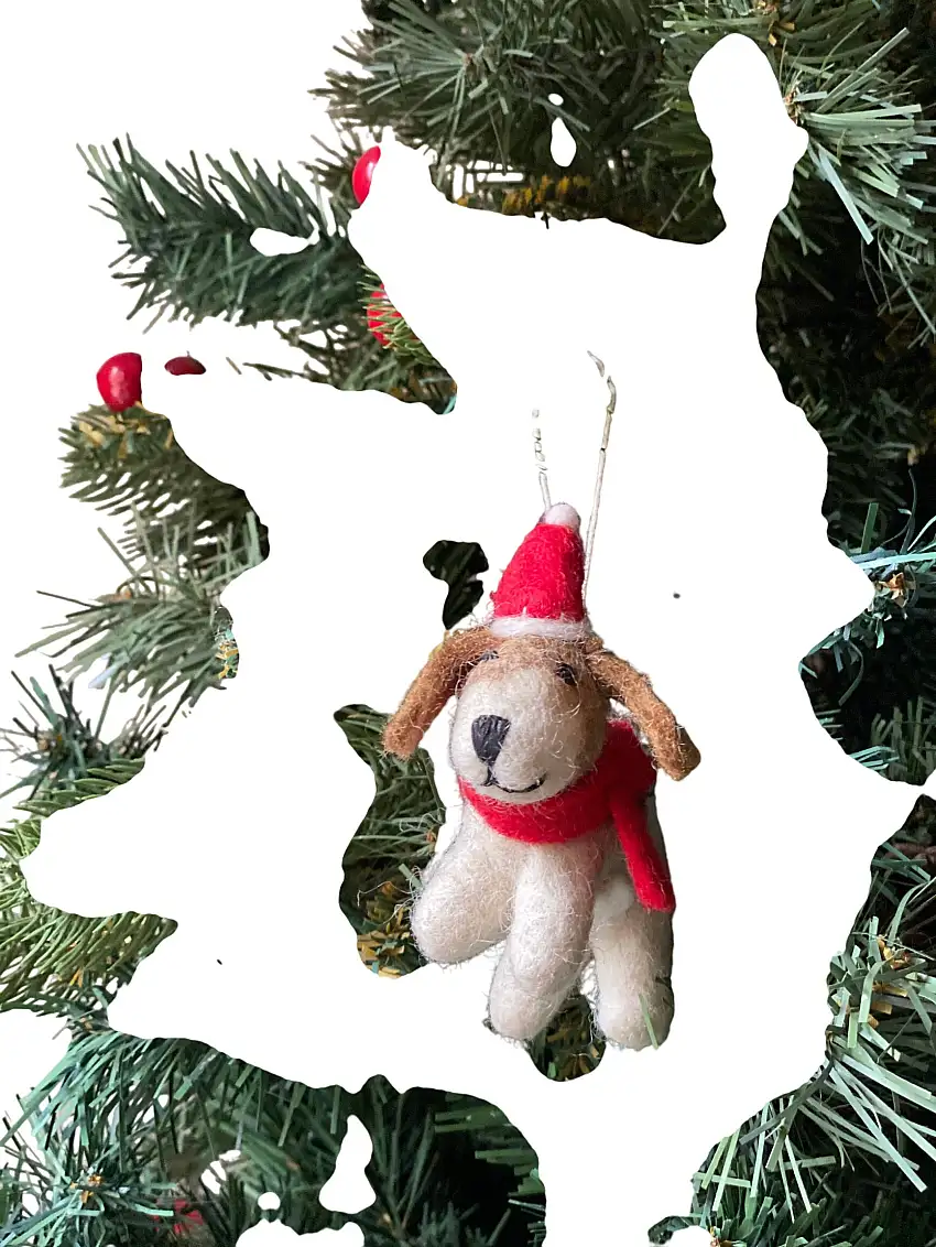 Felt Ornament - Jack Russell Dog With Christmas Hat