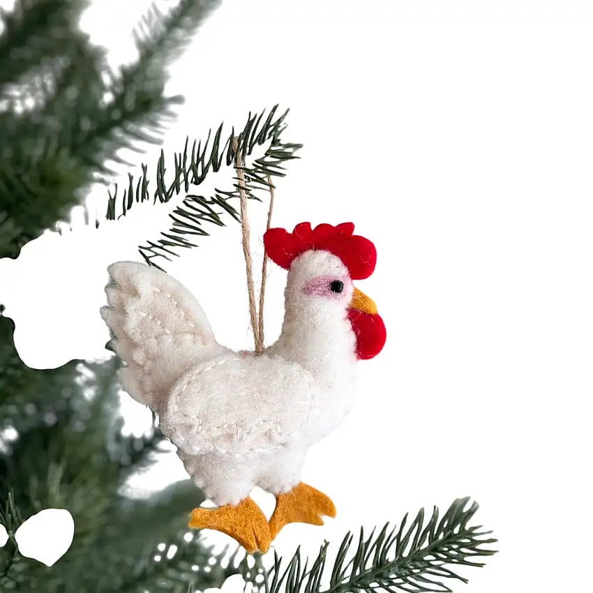 Felt White Chicken Ornament