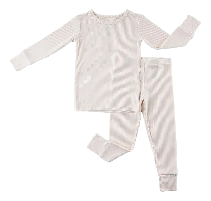 Ivory Ribbed 2-piece Pajamas