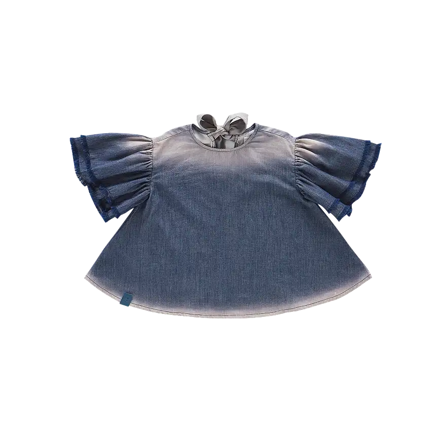 Girls Distressed Chambray Flared Top | Indigo