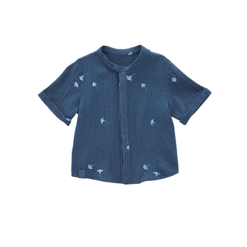 Gauze Button Up Shirt | Navy