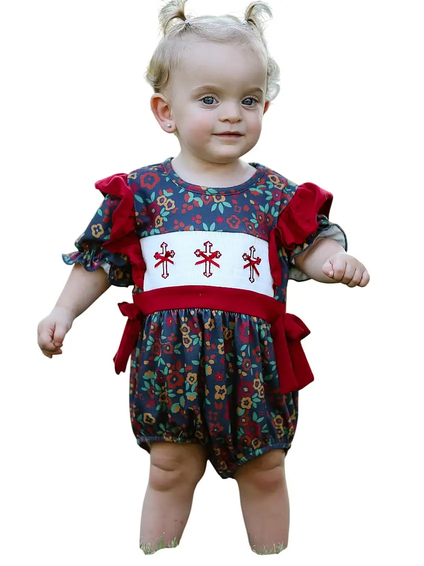 Vintage Floral Smocked Church Christ Bishop Christening Baby Girl Romper
