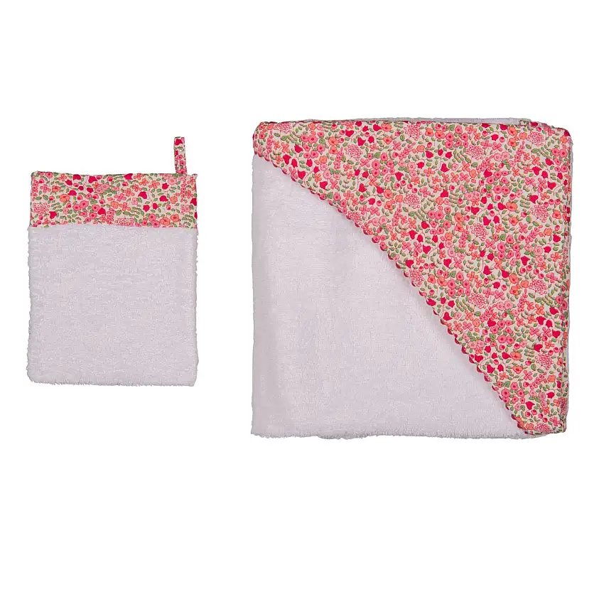 Lili Rose | Girls White & Pink Hooded Baby Towel & Mitt Set