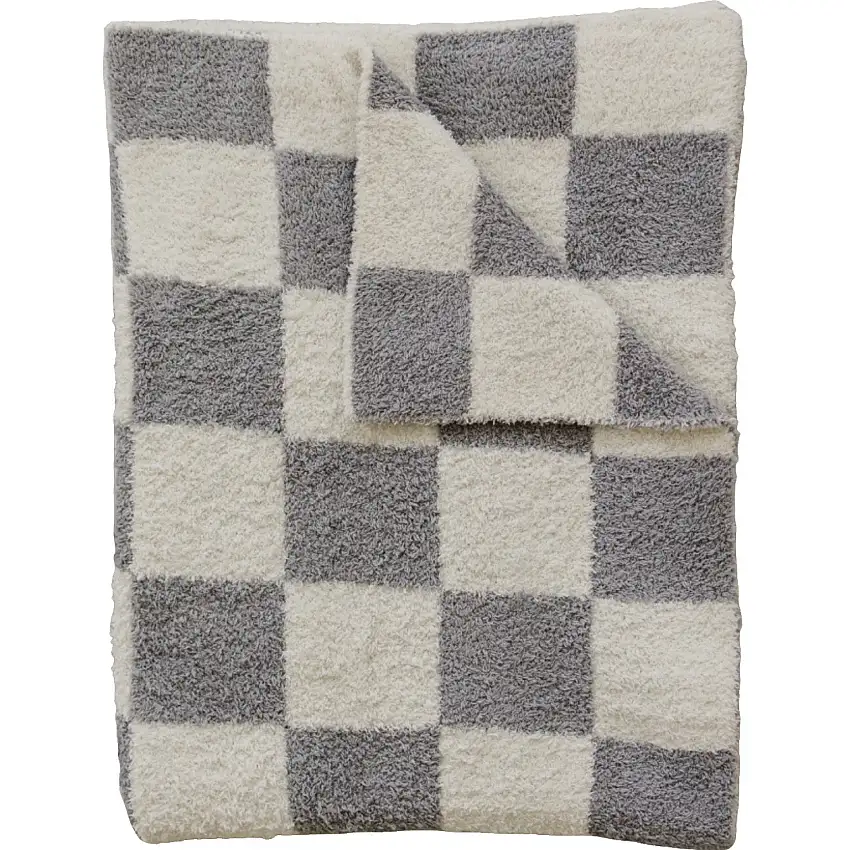 Grey Checkered Plush Blanket