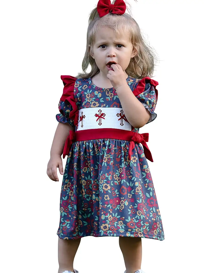 Vintage Floral Smocked Church Christ Bishop Christening Girl Dress