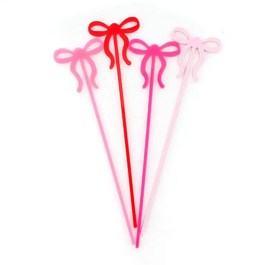 Red And Pink Bow Acrylic Drink Stirrers