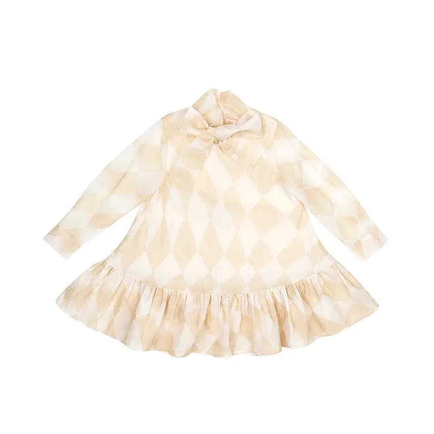 Girls Special Occasion Dress With A Bow L Beige