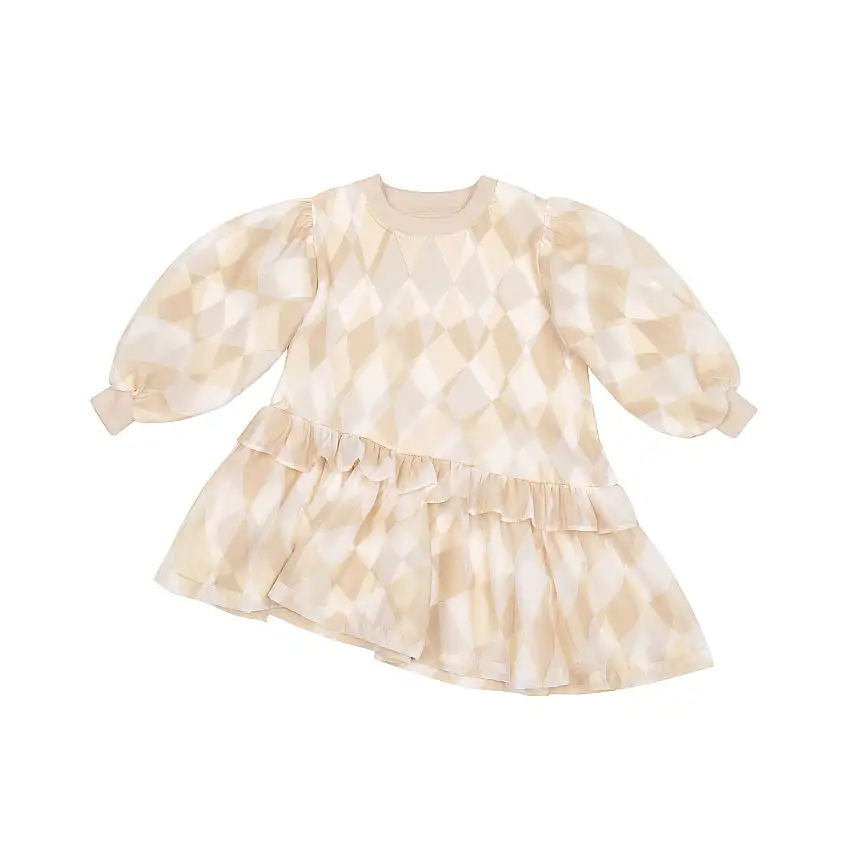 Girls Hi-low Organza & Terry Dress L Beige