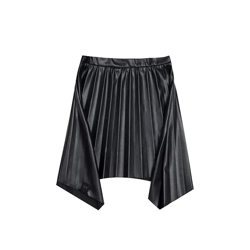 Girls Faux Leather Hi-low Pleated Skirt - Black