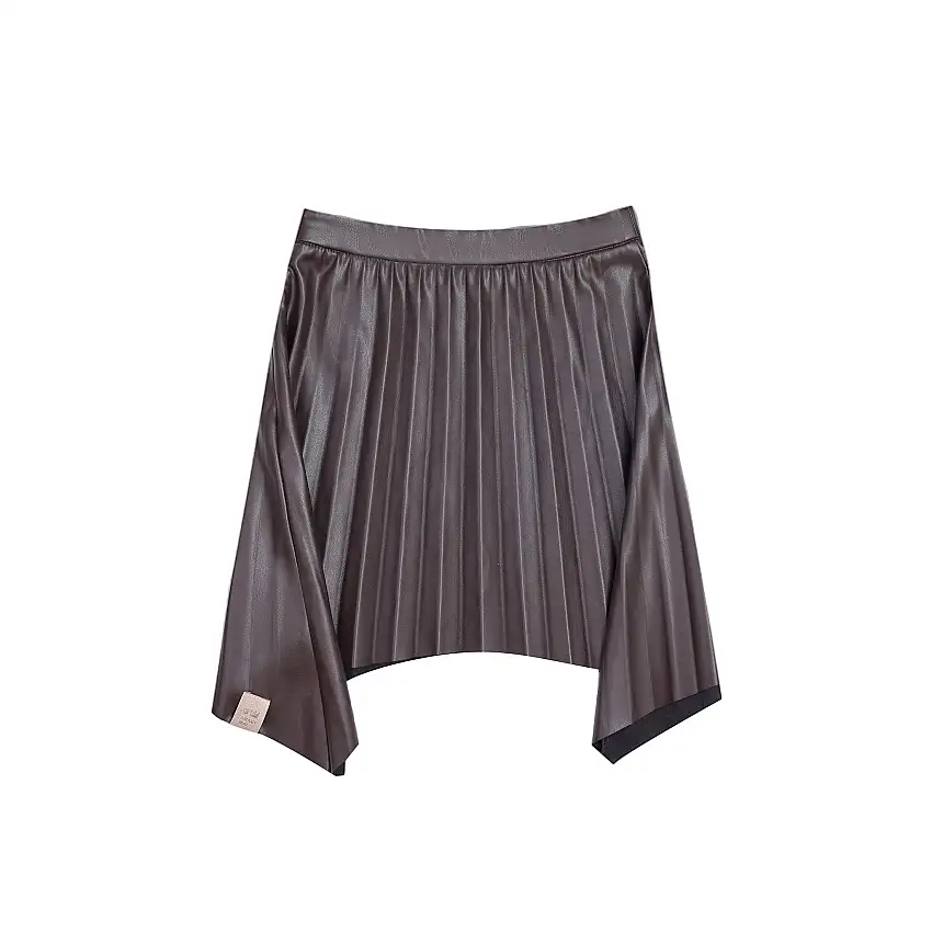 Girls Faux Leather Hi-low Pleated Skirt - Brown