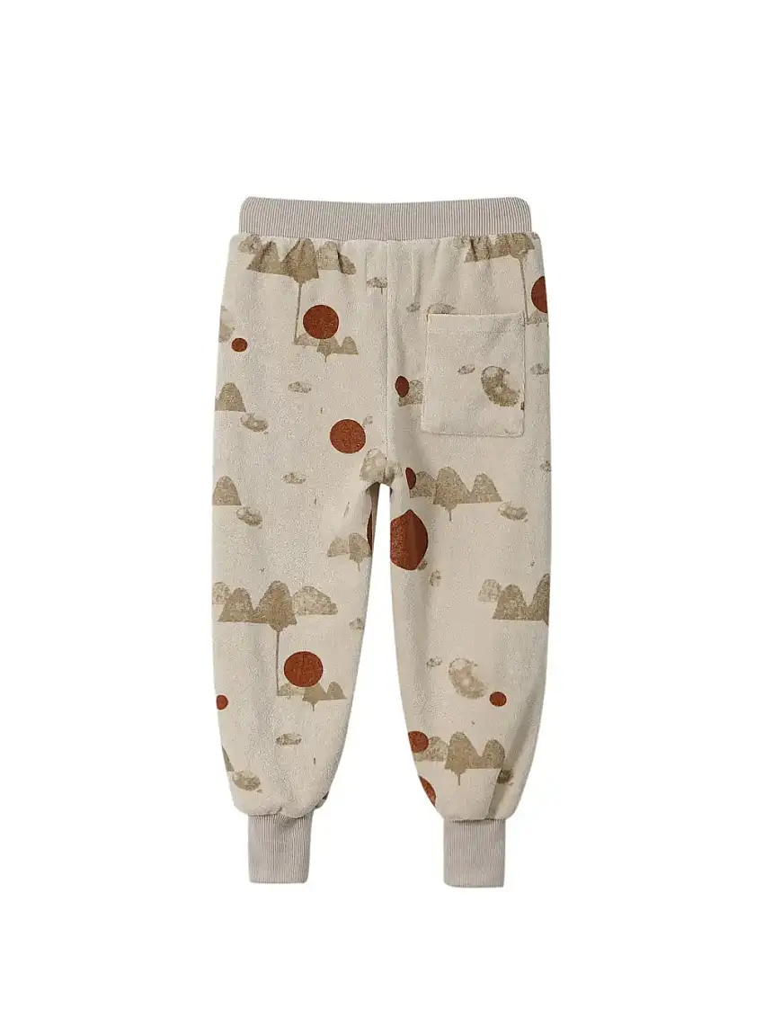 Kids Terry Joggers With Mountains Print - Sand