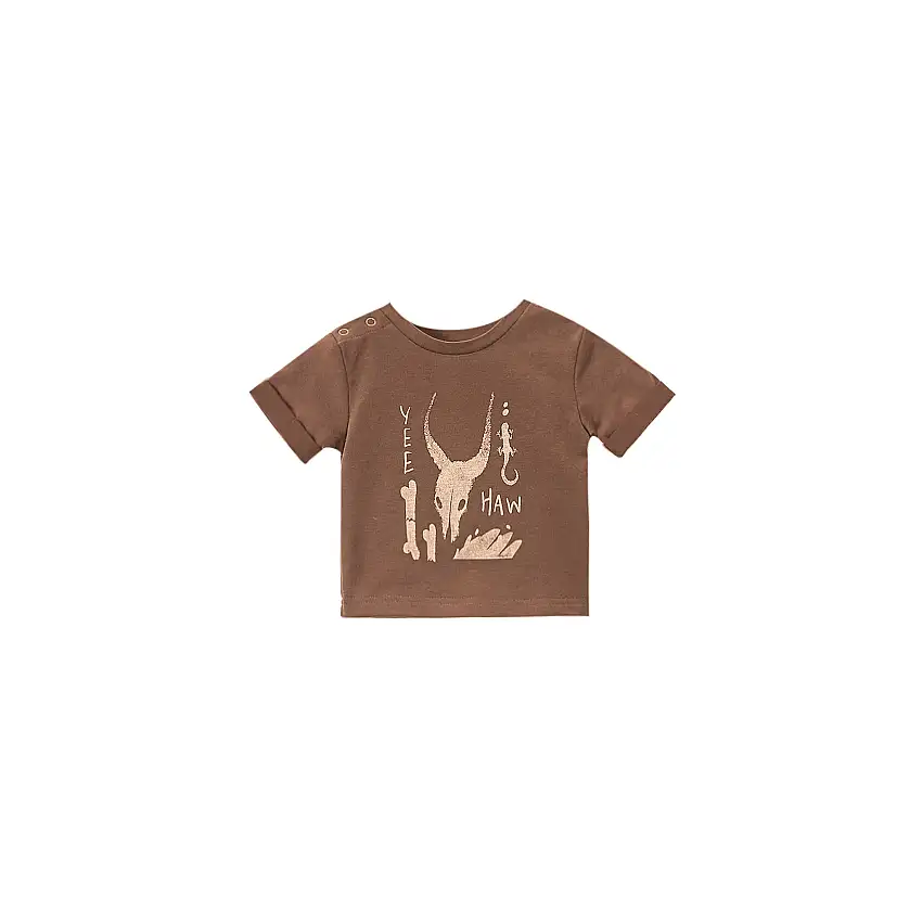 Baby Boxy T-shirt Yee Haw Print - Brown