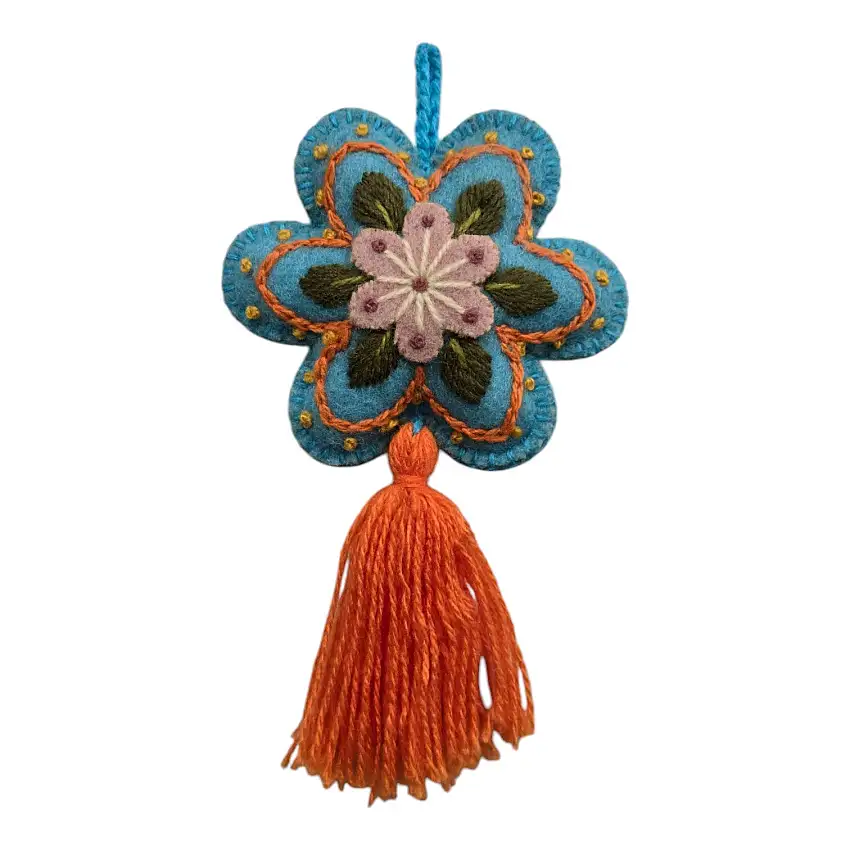 Embroidered Flower Sachet, Teal