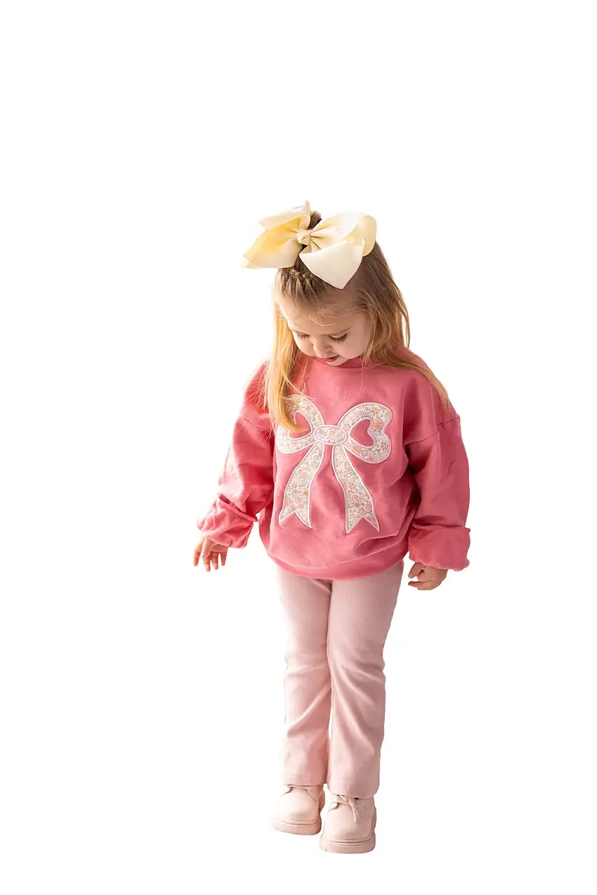 Applique Floral Bow Crewneck Sweatshirt