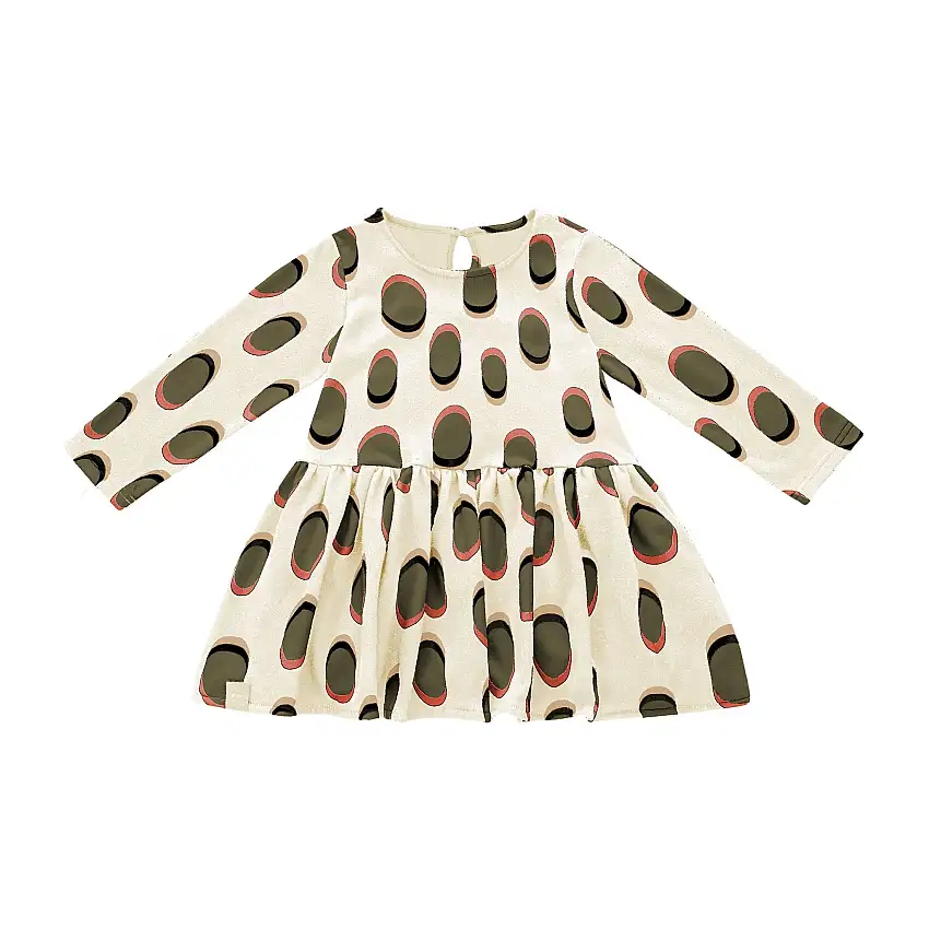 Girls Drop Waist Long Sleeve Terry Dress | Cream