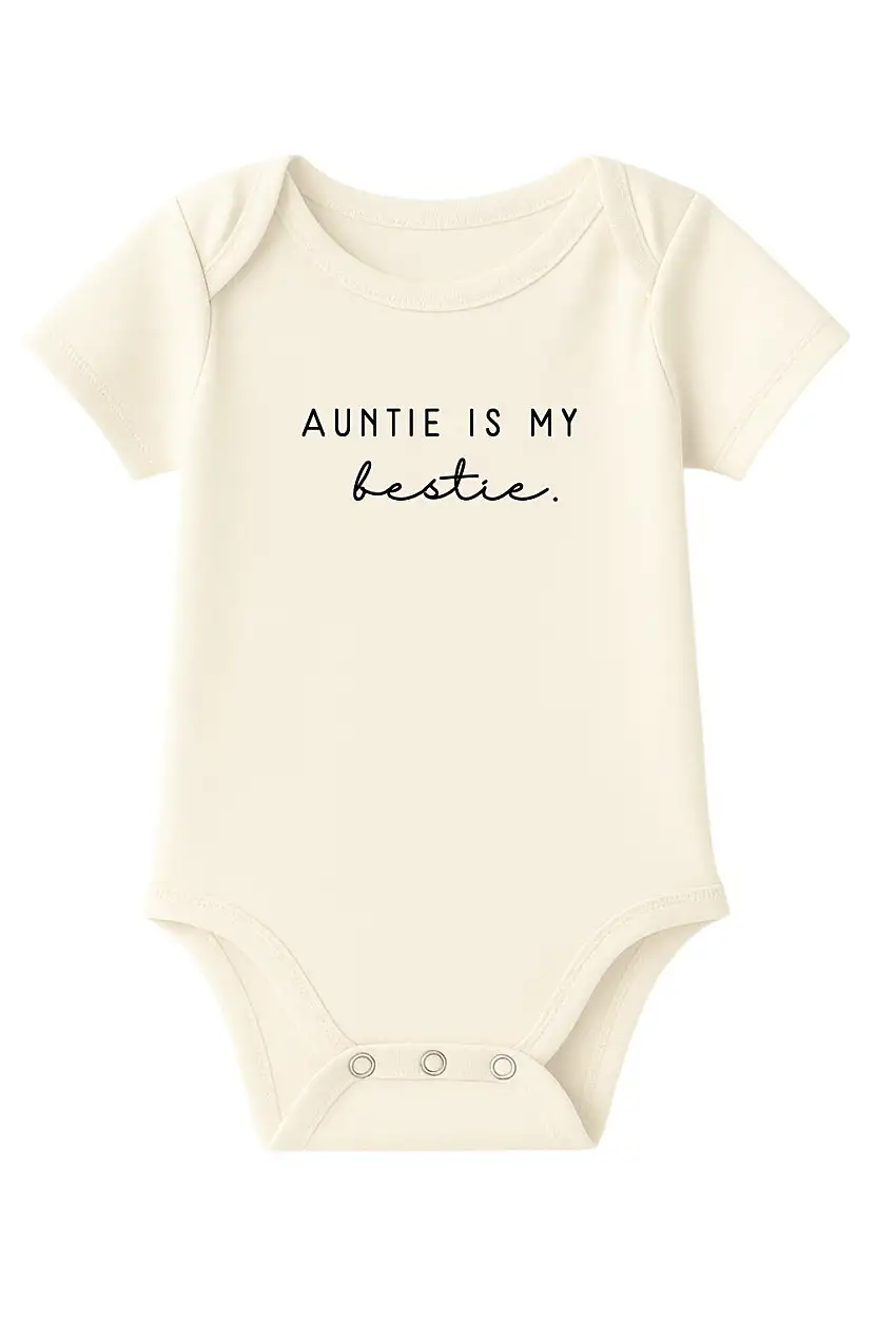 Auntie Is My Bestie Organic Cotton Baby Bodysuit Short Sleeve