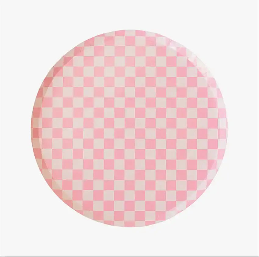 Pink Check Large Dinner Plates For Valentine's Day