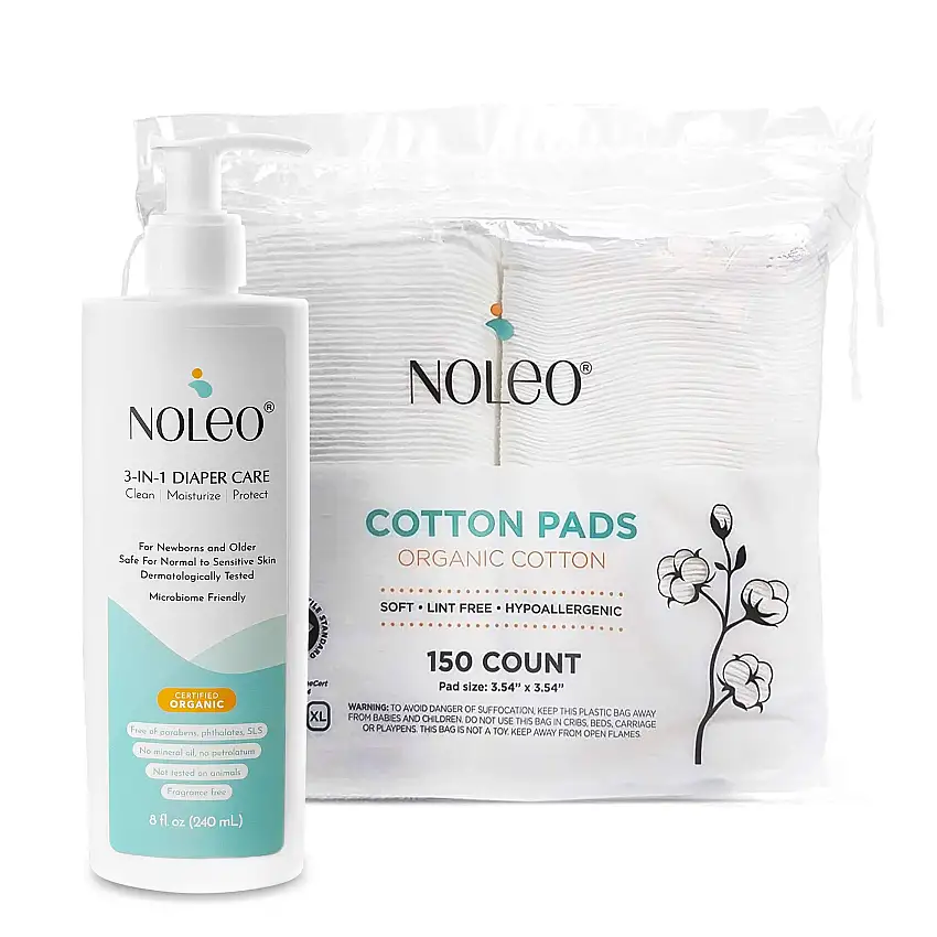 Noleo Duo: 3-in-1 Diaper Rash Cream & Large Cotton Pads