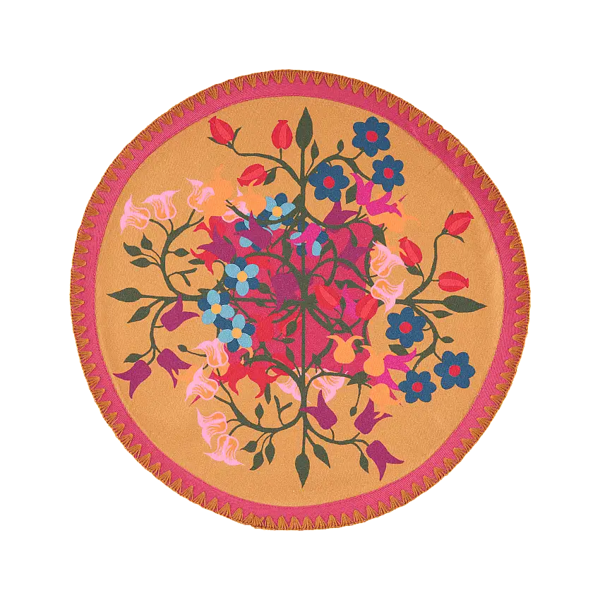 6 Round Placemats Blumen Orange