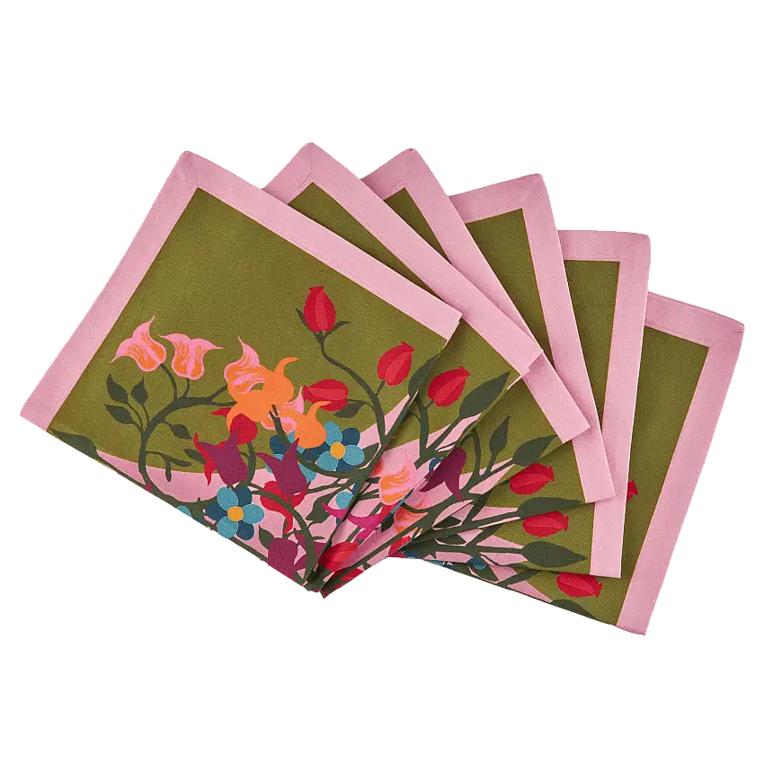 6 Napkins Blumen Green
