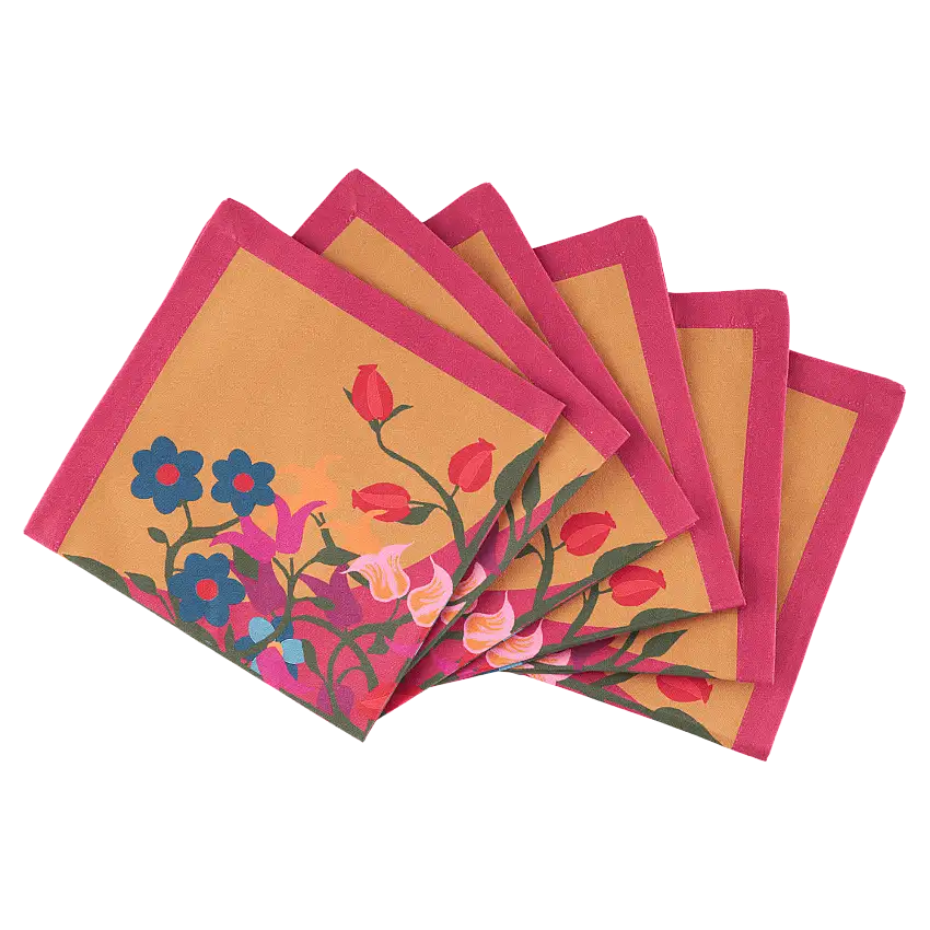6 Napkins Blumen Orange