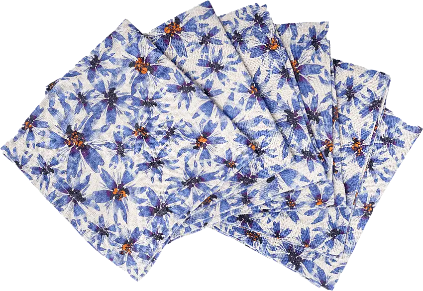 6 Organic Linen Napkins In Blue Harem