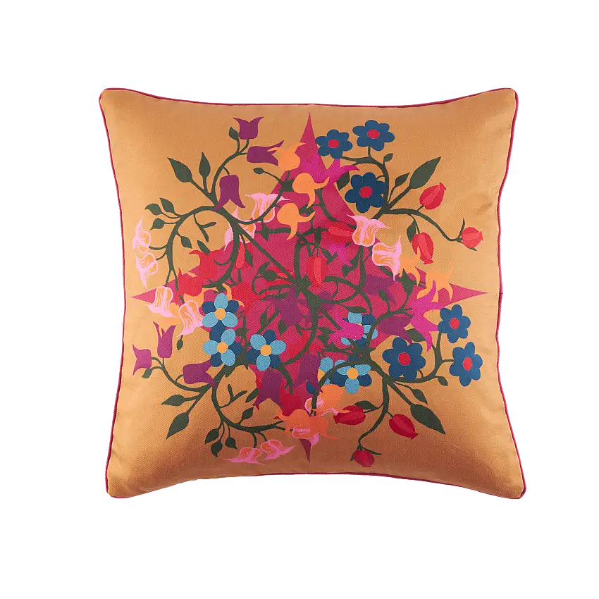 Square Pillow Cover Blumen Orange