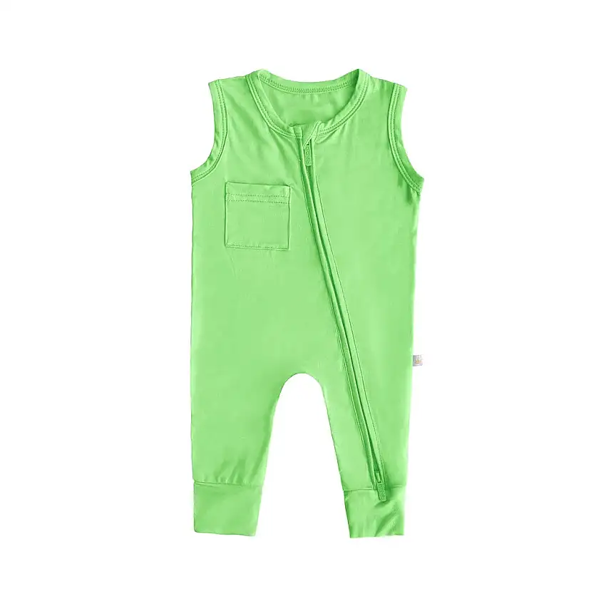Summer Bamboo Sleeveless Footless Zipper Romper In Lime
