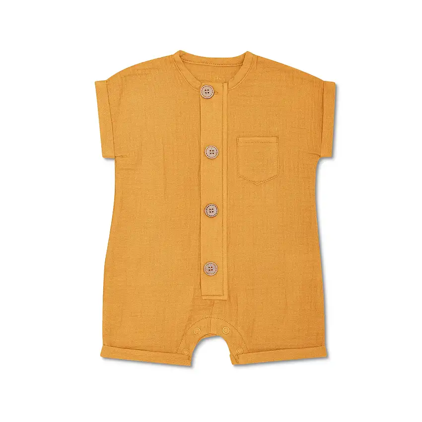Muslin Short Sleeve Romper - Mustard