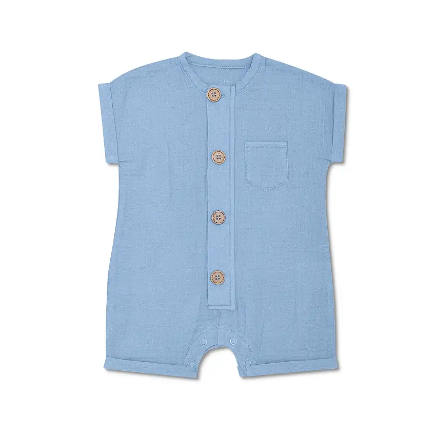 Muslin Short Sleeve Romper - Blue