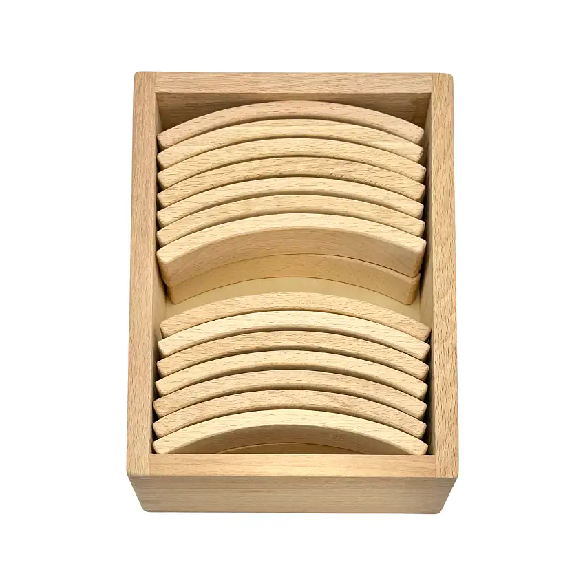 28 Pcs Mini Curved Natural Wooden Building Blocks With Storage Tray